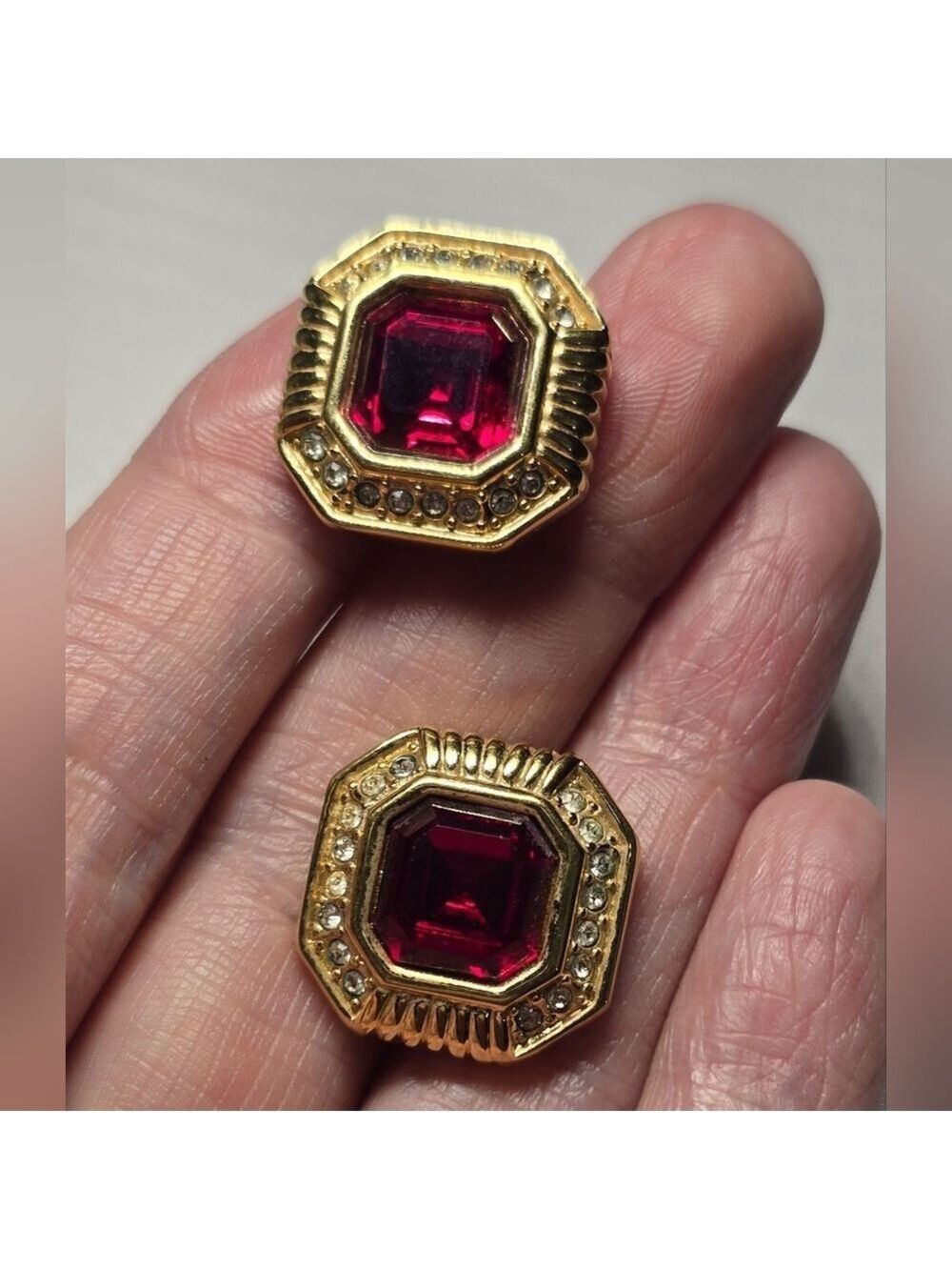 Vintage Swarovski Gold-Plated Red Crystal Earrings